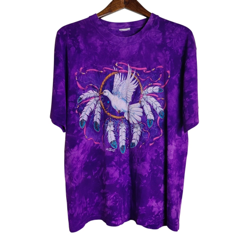 Vintage Tie Dye Native American Graphic T Shirt Single Stitch Dove Montana XL